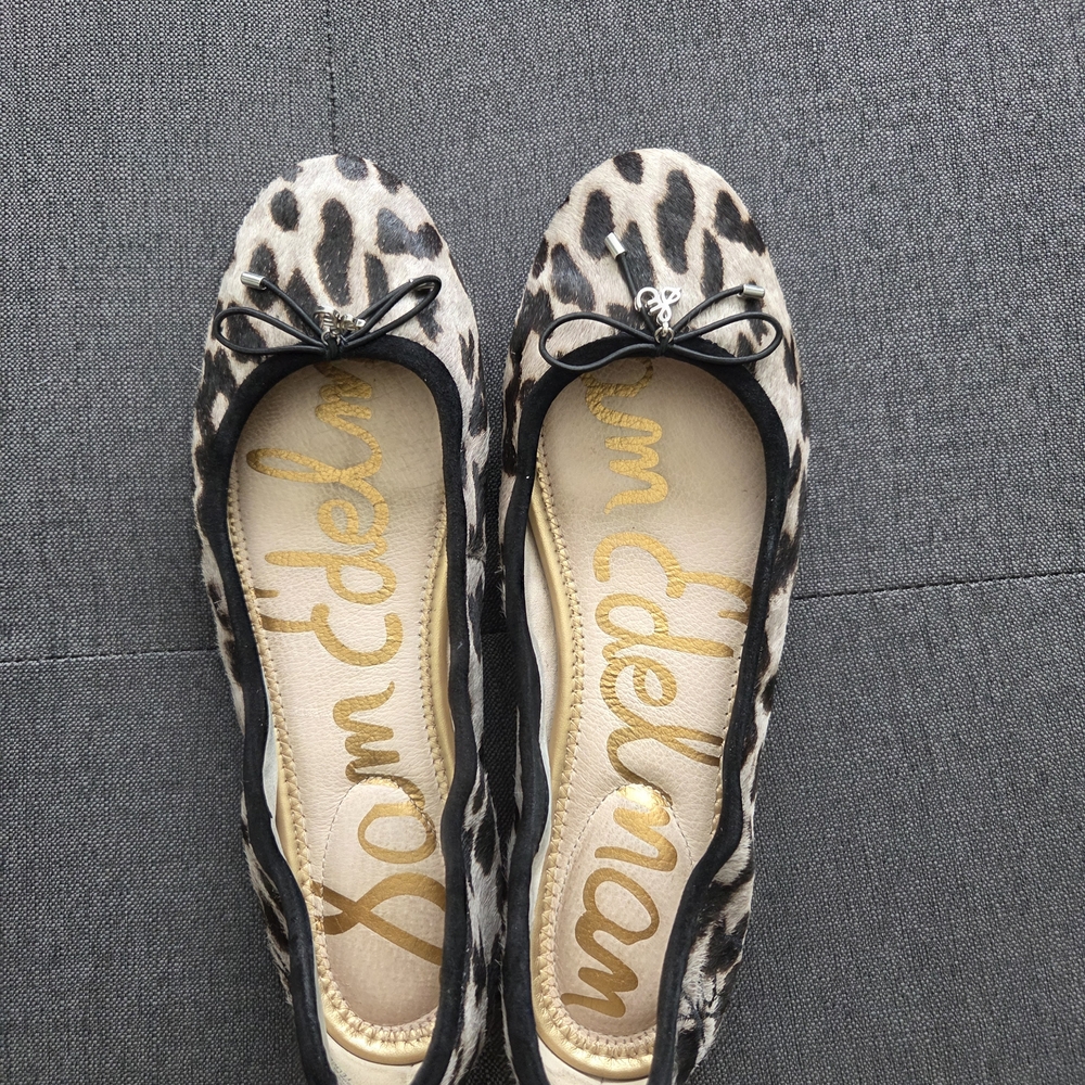 Sam Edelman Leopard-Print Ballet Flats in Black and Cream 7.5